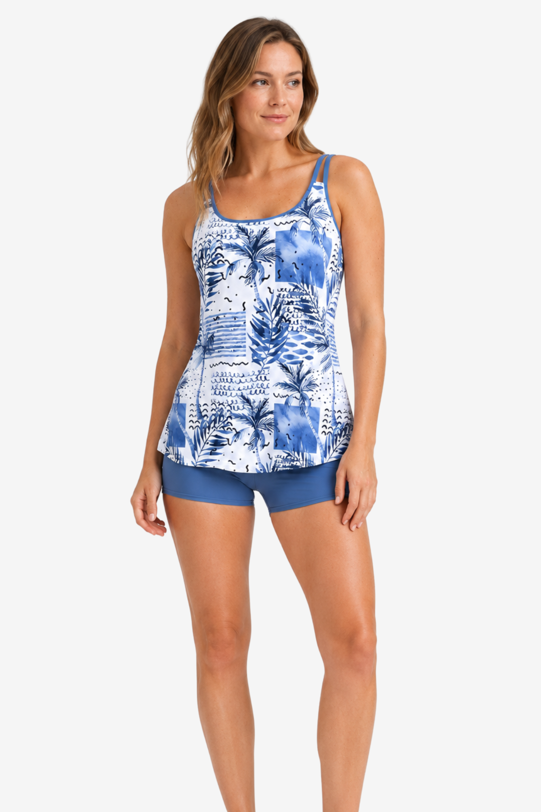 NOMU | Women's Printed Tankini Swim Set – Scoop Neck Top and Boyshort Swimwear