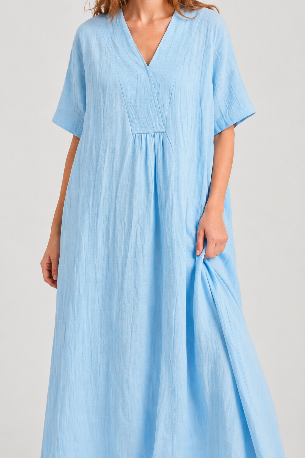 NOMU | Women's Casual Linen Dress – V-Neck Short Sleeve Loose Fit