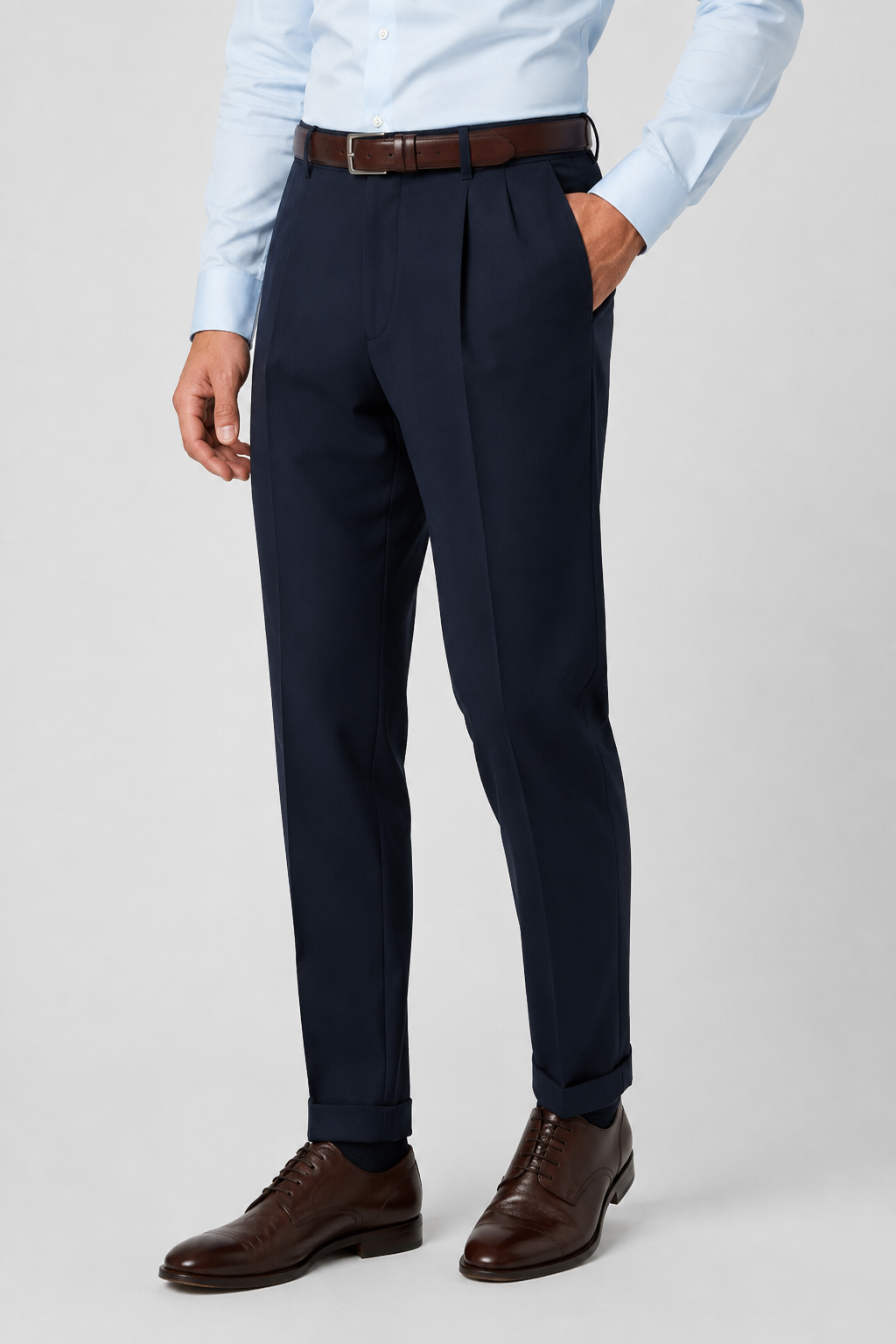 NOMU | Men's Navy Pleated Tapered Dress Trousers – Tailored Formal Pants