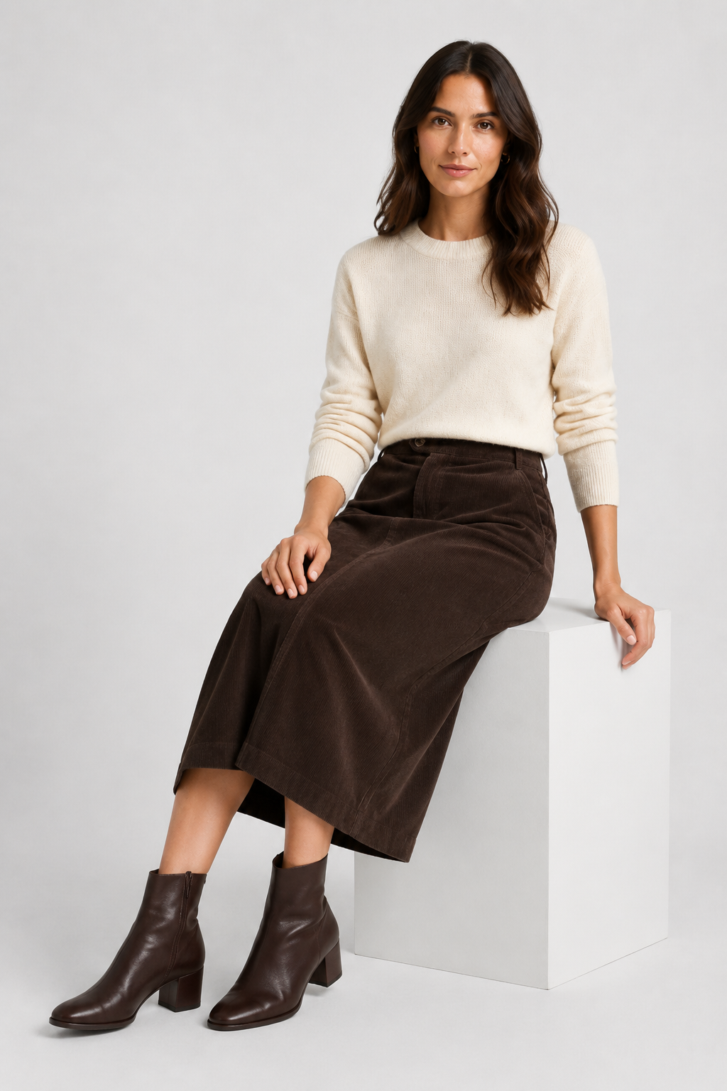 NOMU | Women's Corduroy Midi Skirt – High Waisted Straight Pencil Skirt