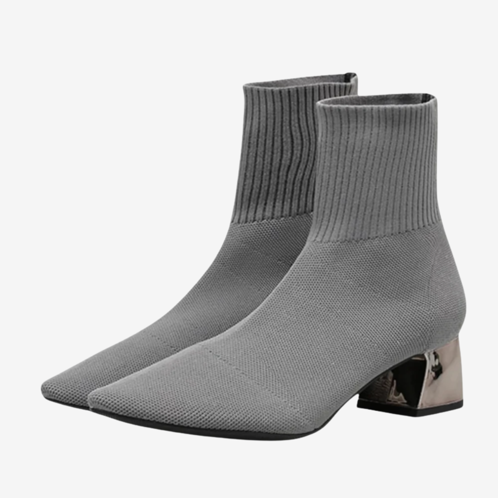 NOMU | Women's Pointed-Toe Sock Ankle Boots – Modern Knit Block Heel Boots