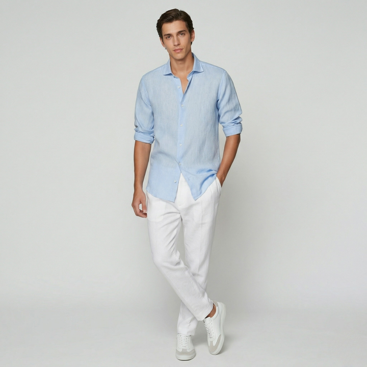 NOMU | Men's Lightweight Linen Button Down Shirt – Casual Long Sleeve Summer Top