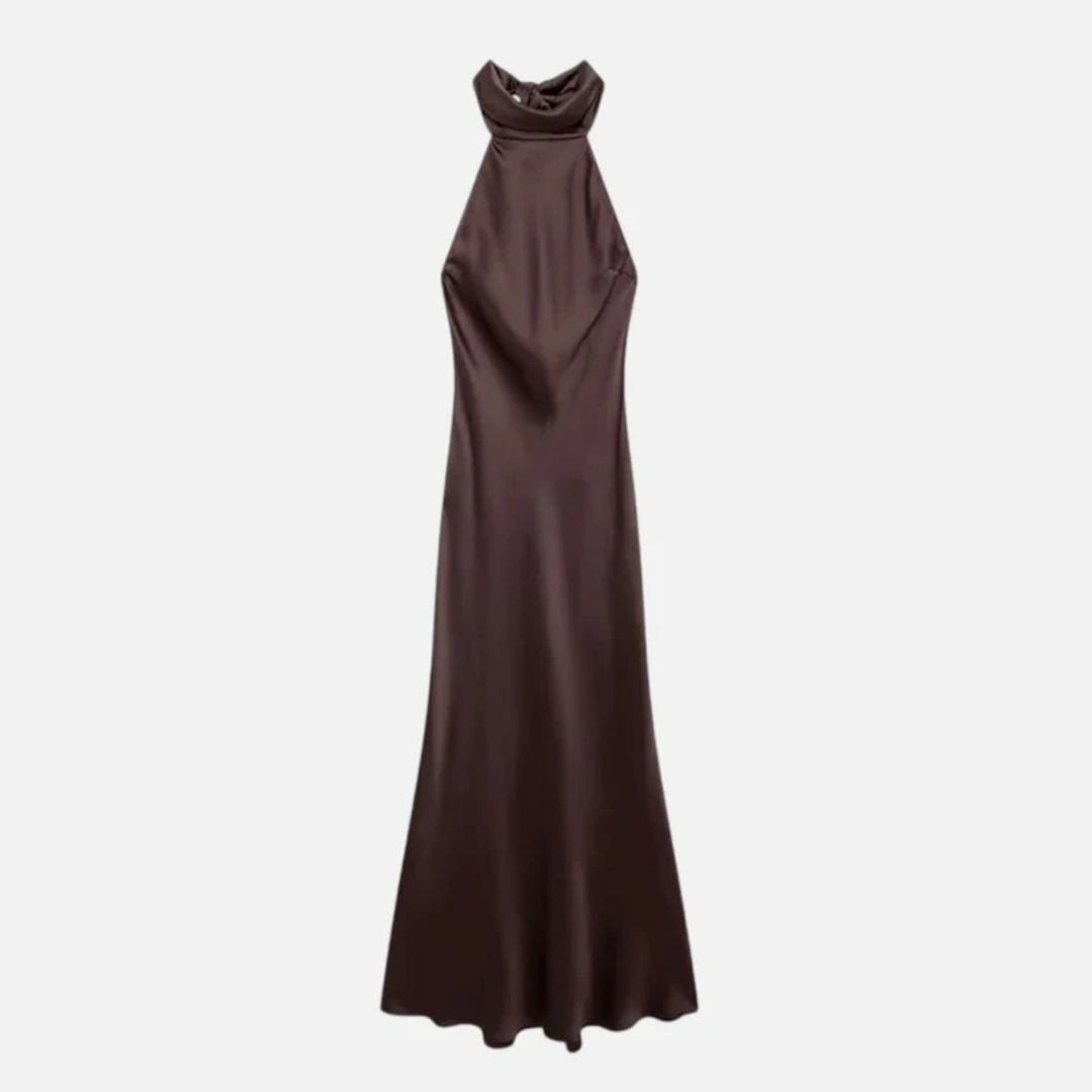 NOMU | Women's Satin Halter Maxi Dress – Elegant Sleeveless Evening Gown