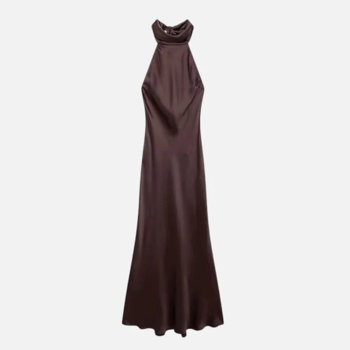 NOMU | Women's Satin Halter Maxi Dress – Elegant Sleeveless Evening Gown