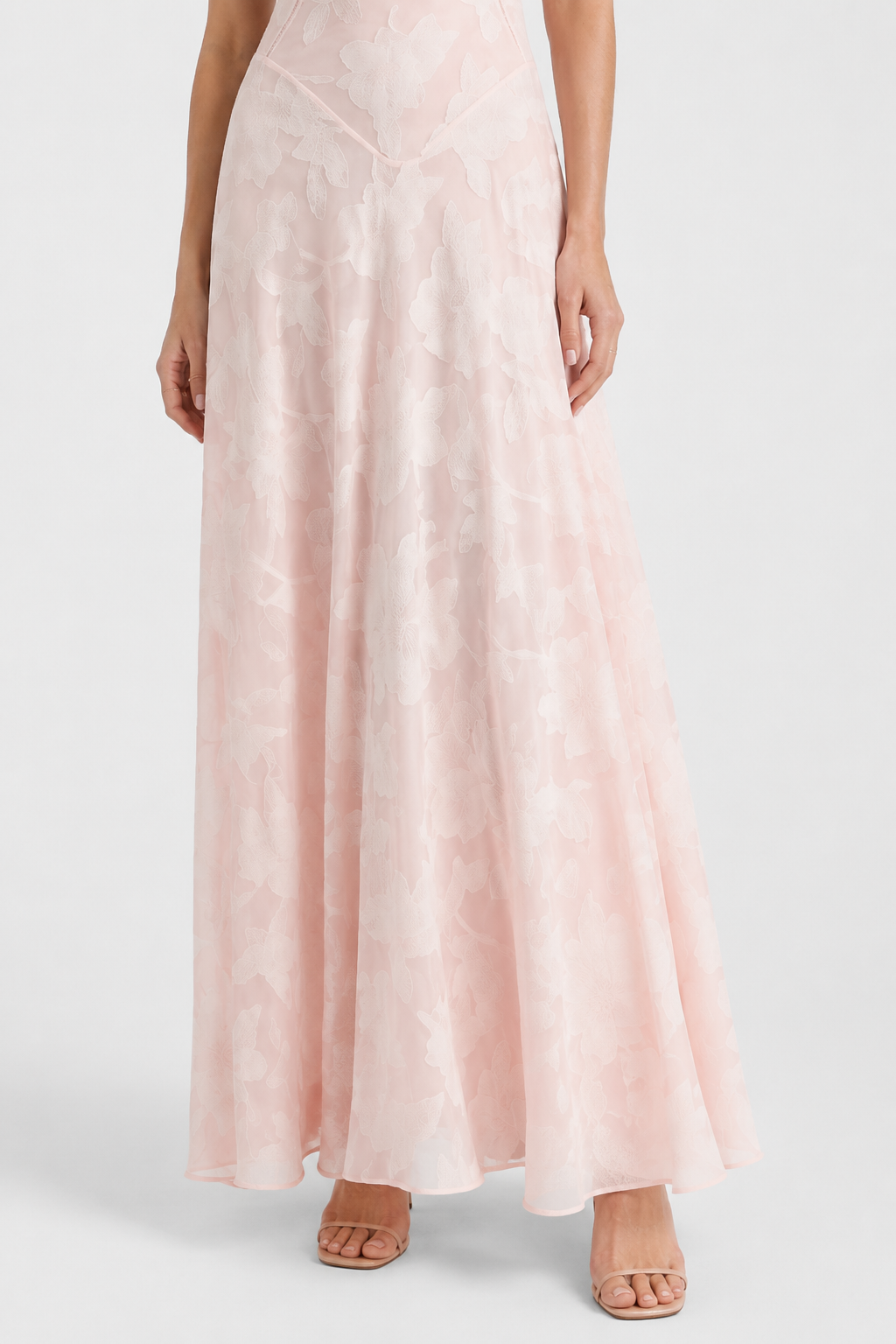 NOMU | Women's Mesh Maxi Dress – Spaghetti Strap Floral Overlay Fitted Design