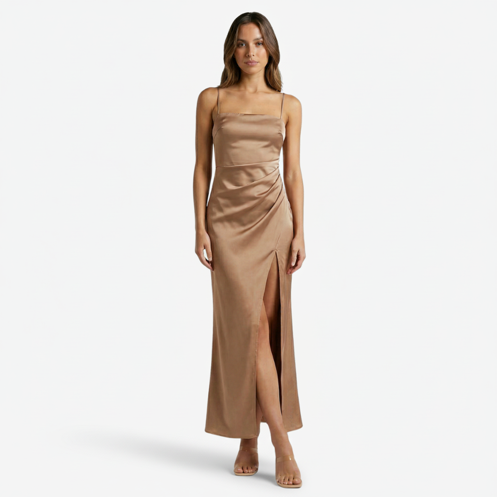 NOMU | Women's Satin Slip Maxi Dress – Elegant Spaghetti Strap Evening Dress