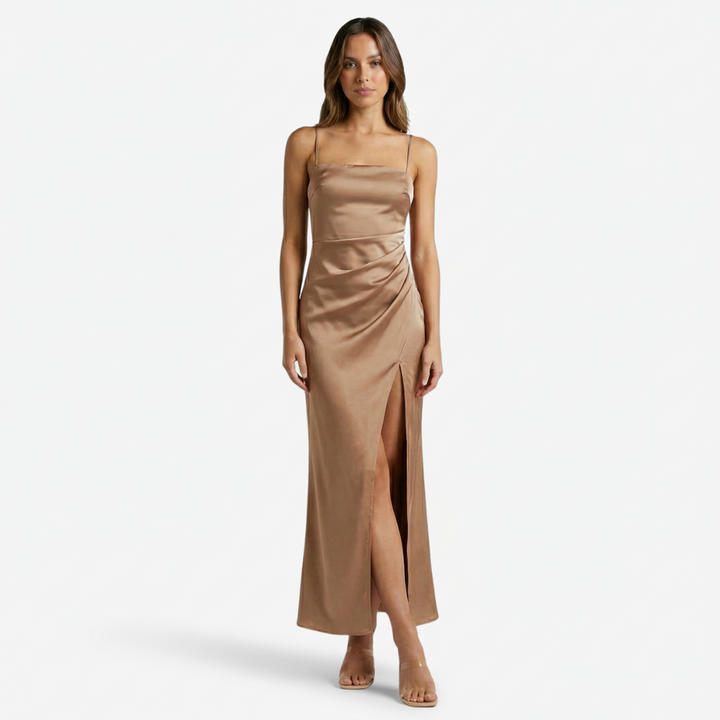 NOMU | Women's Satin Slip Maxi Dress – Elegant Spaghetti Strap Evening Dress