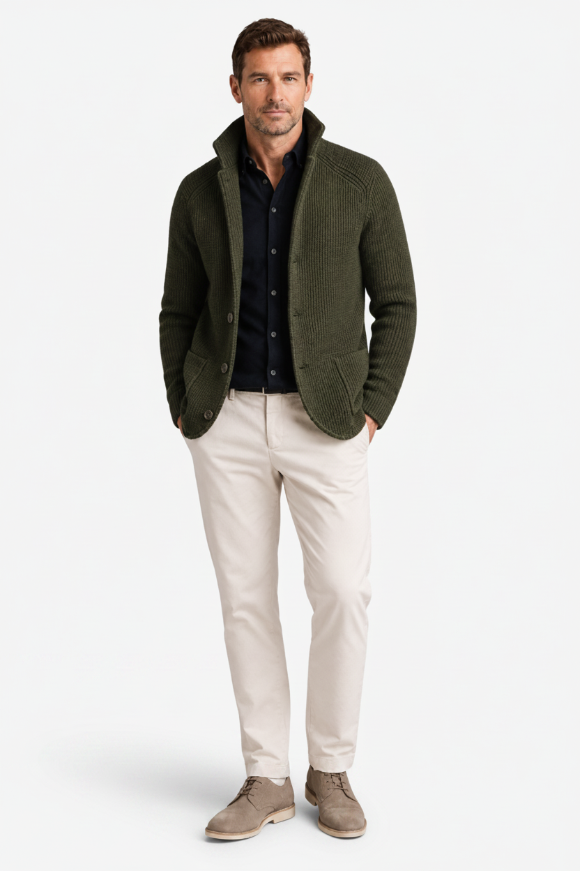 NOMU | Men's Textured Knit Blazer Cardigan – Smart Casual Button-Up Sweater Jacket