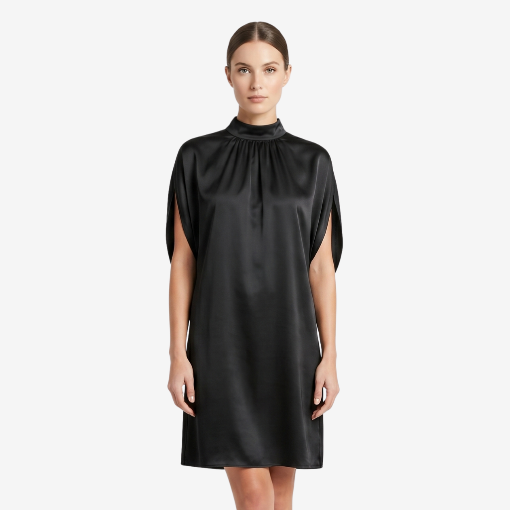 NOMU | Women's Shift Mini Dress – High Neck Cap Sleeve Loose Fit Design