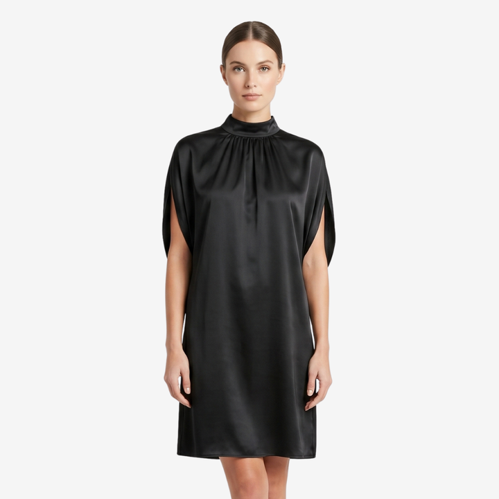 NOMU | Women's Shift Mini Dress – High Neck Cap Sleeve Loose Fit Design