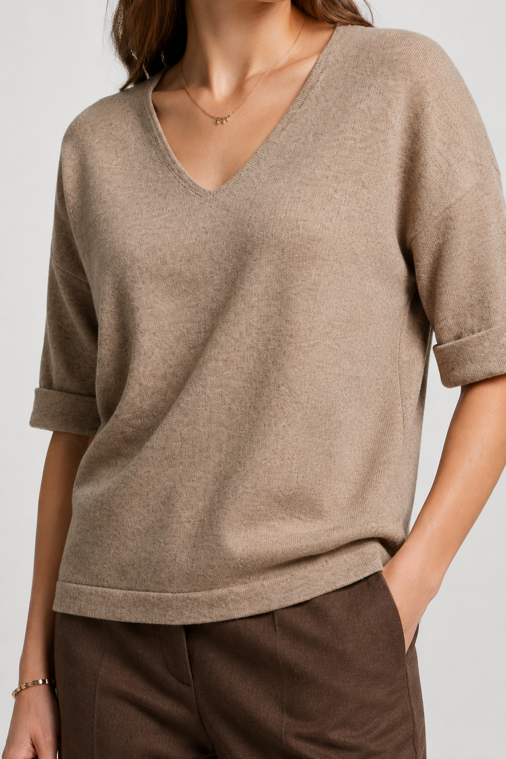 NOMU | Women’s V-Neck Short Sleeve Knit Top