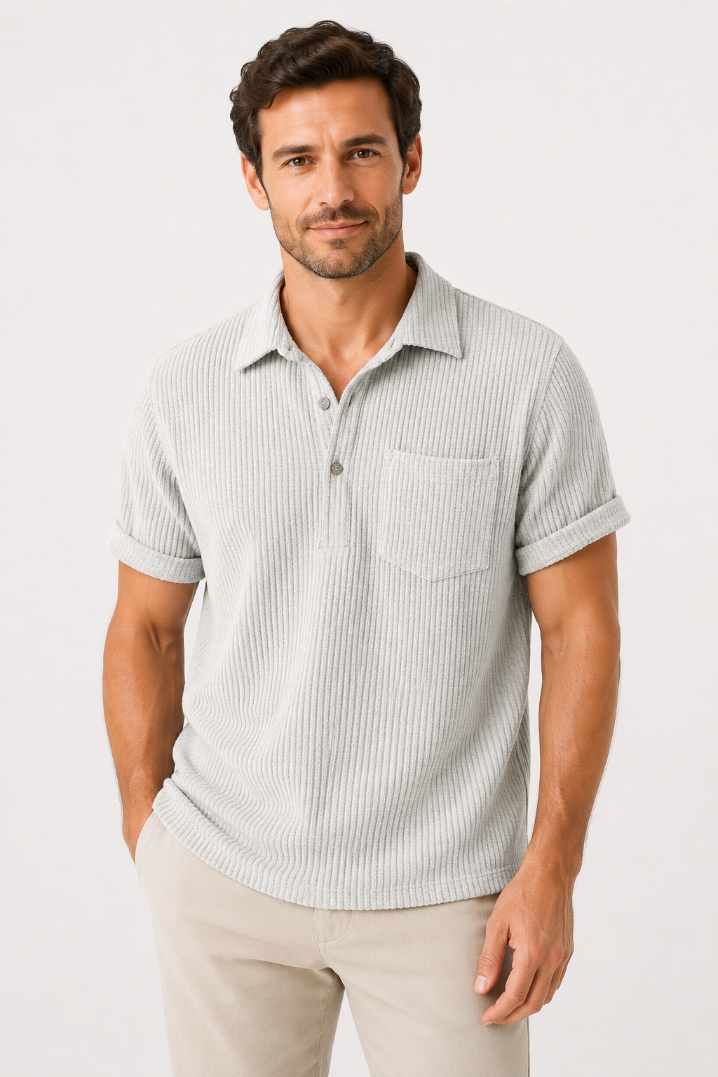 NOMU | Men's Ribbed Polo Shirt – Textured Short Sleeve Casual Fit