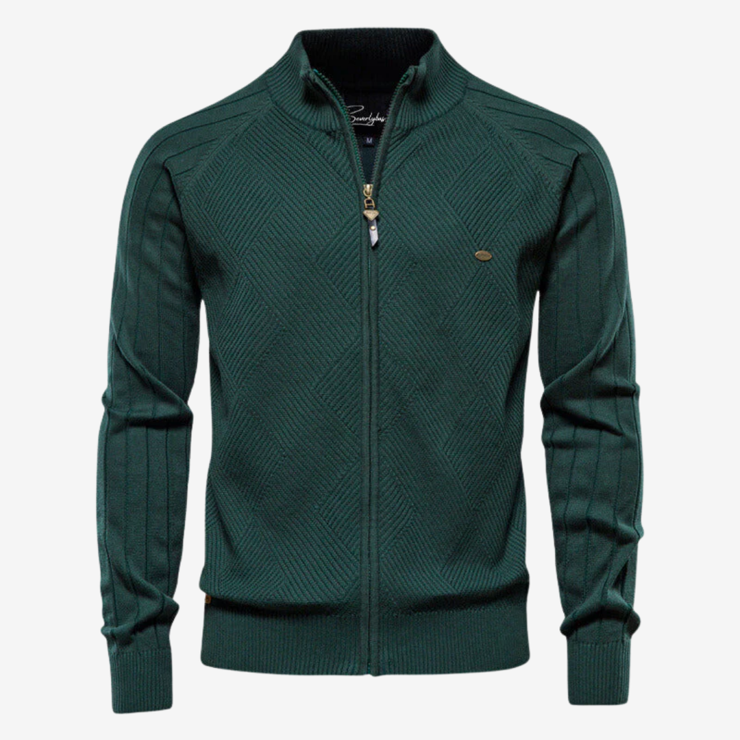 NOMU | Men's Zip-Up Knit Sweater Jacket – Textured Stand Collar Cardigan