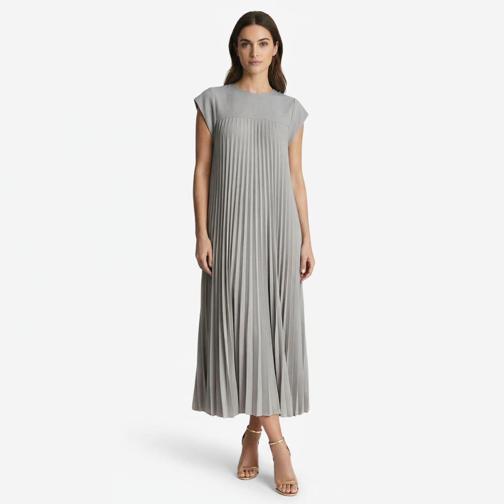 NOMU | Women's Pleated Cap Sleeve Maxi Dress – Elegant Flowing Midi Evening Dress