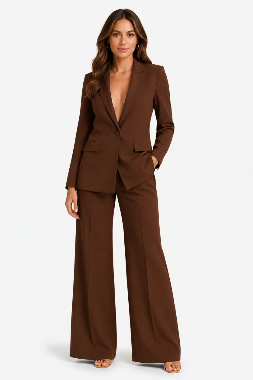 NOMU | Women's Two Piece Suit Set – Single Button Blazer Wide Leg Trousers Design