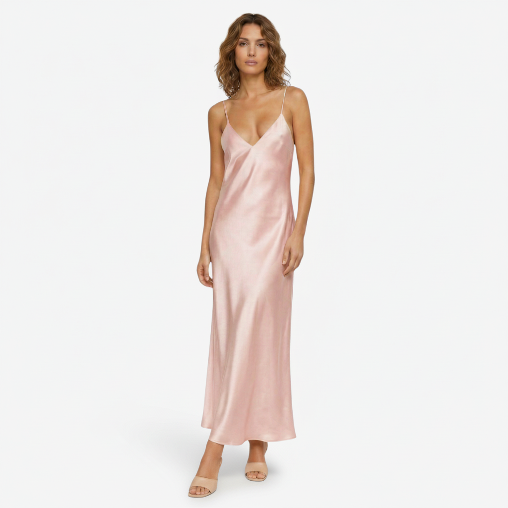NOMU | Women's Satin Slip Maxi Dress – Elegant Spaghetti Strap Evening Dress