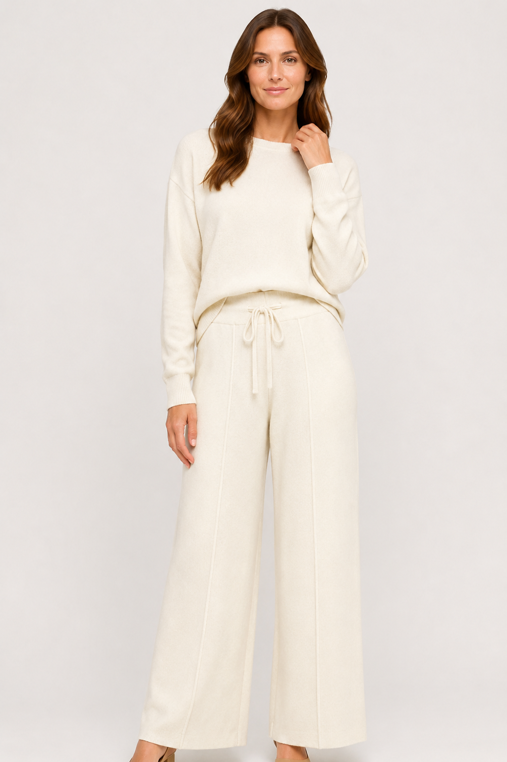 NOMU | Women's Knit Wide Leg Pants – Soft Drawstring Lounge Trousers