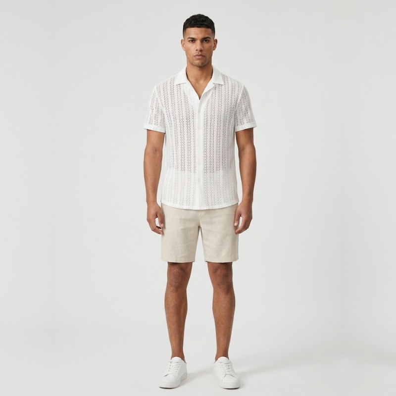 NOMU | Men's Knit Polo Shirt – Textured Open Weave Summer Design