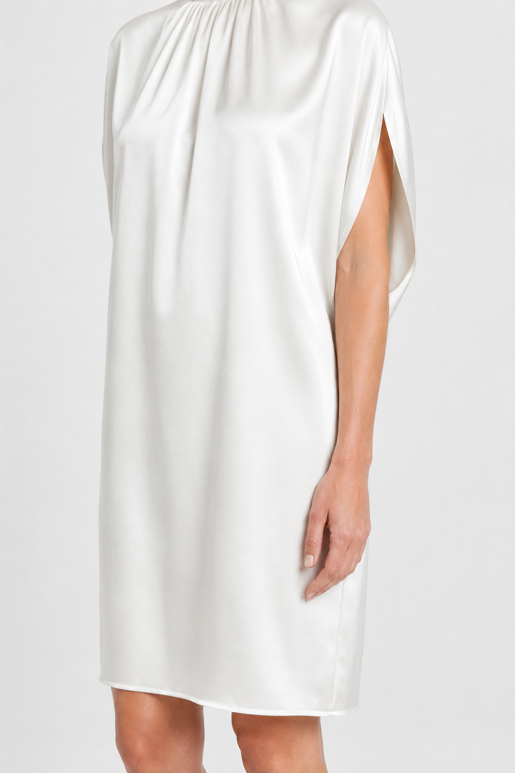 NOMU | Women's Shift Mini Dress – High Neck Cap Sleeve Loose Fit Design