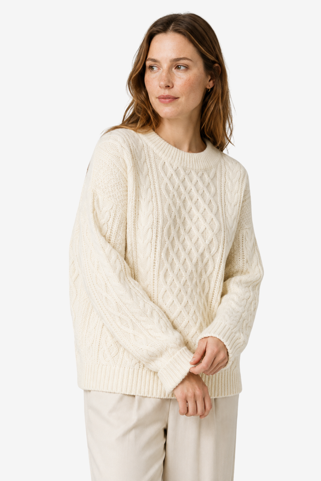 NOMU | Women's Cable Knit Sweater – Textured Crew Neck Relaxed Design