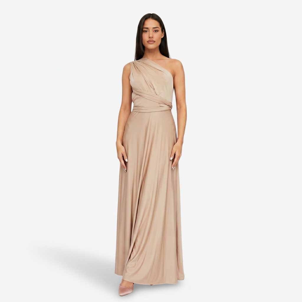 NOMU | Women's One Shoulder Maxi Dress – Sleeveless Draped Waist Relaxed Fit Design