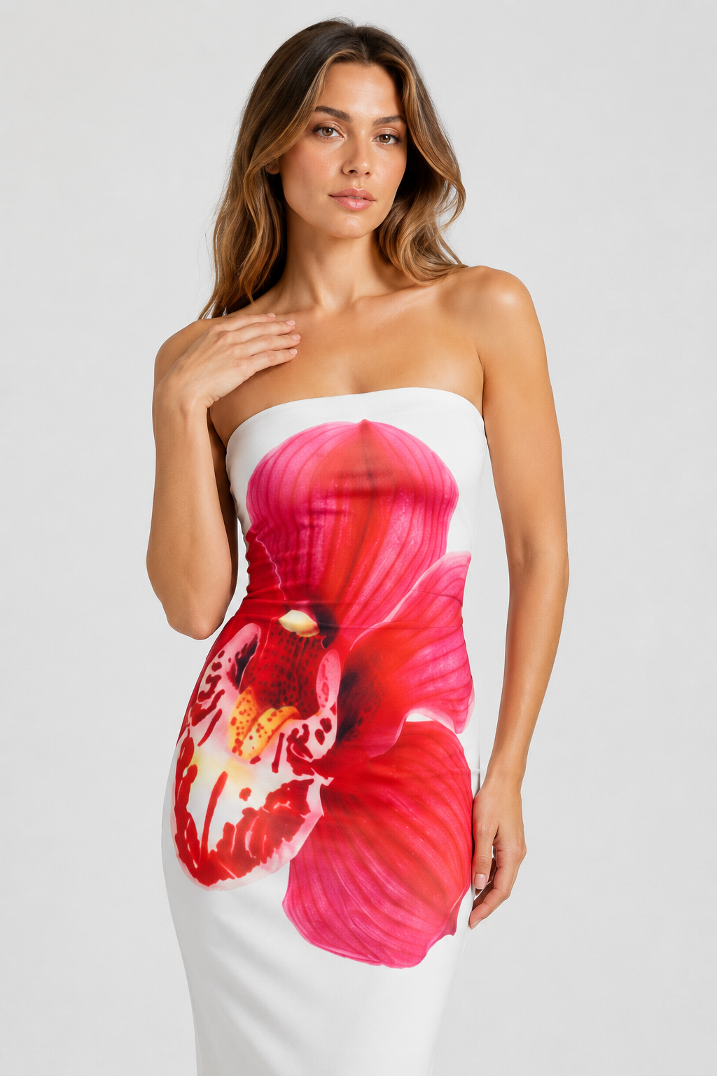 NOMU | Women's Strapless Maxi Dress – Floral Print Bodycon Fitted Design