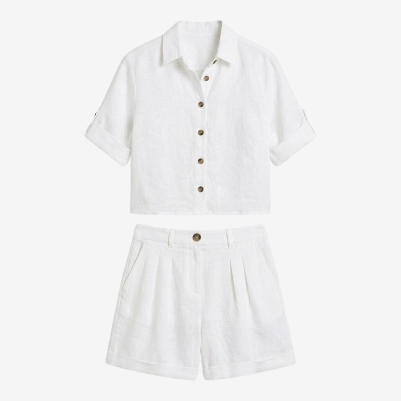 NOMU | Women's Relaxed Linen Shirt & Tailored Shorts Set – Minimalist Summer Co-Ord Outfit