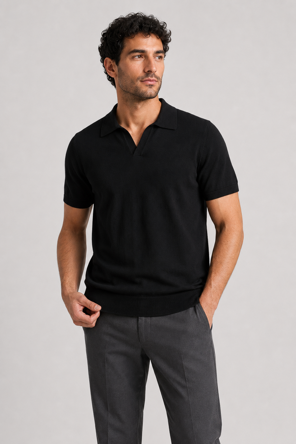 NOMU | Men's Minimalist Knit Polo Shirt – Smart Casual Short Sleeve Sweater Top