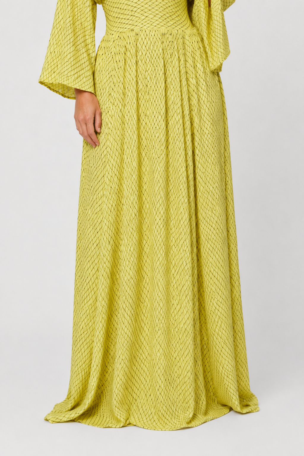 NOMU | Women's Printed Empire Waist Maxi Dress – Elegant Long Sleeve Boho Dress
