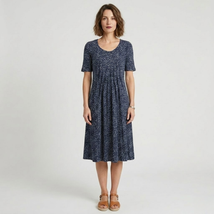 NOMU | Women's Floral Print Midi Dress – Short Sleeve Relaxed Fit