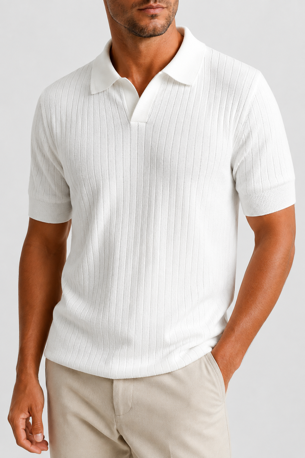 NOMU | Men’s Ribbed Knit Short Sleeve Polo Shirt