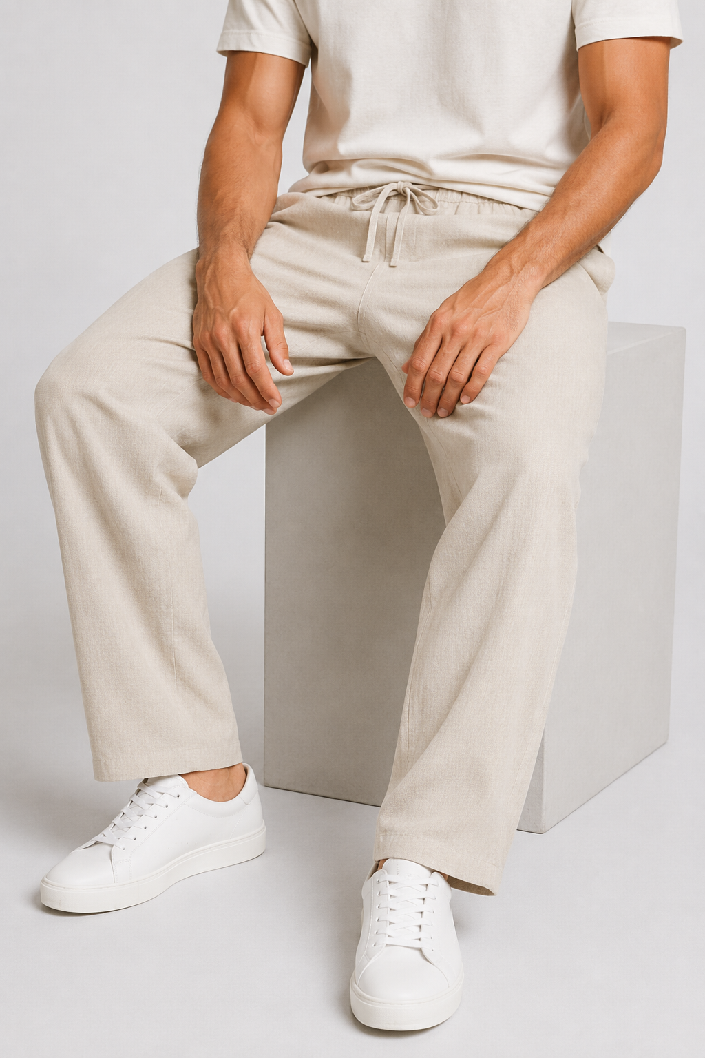 NOMU | Men's Linen Drawstring Pants – Relaxed Smart Casual Trousers
