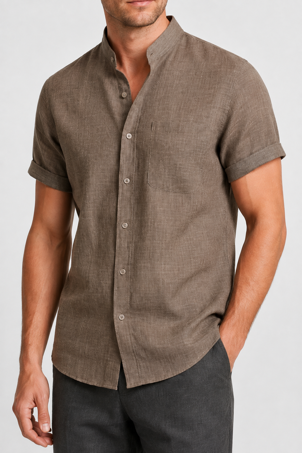 NOMU | Men’s Short Sleeve Mandarin Collar Shirt