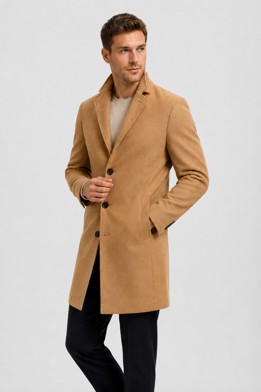 NOMU | Men's Classic Wool Blend Overcoat – Tailored Single-Breasted Coat