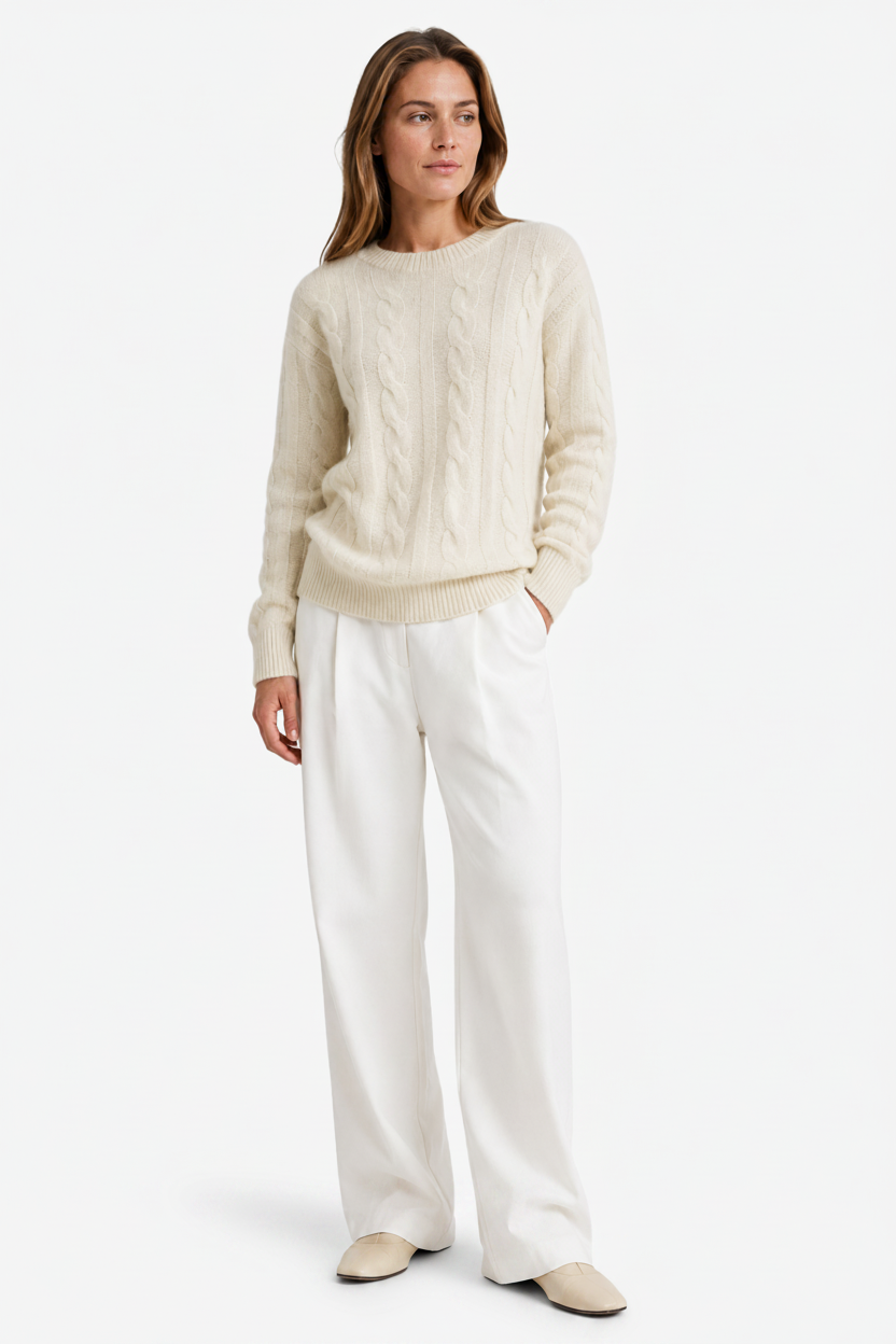 NOMU | Women's Cable Knit Sweater – Crew Neck Long Sleeve Cozy Design