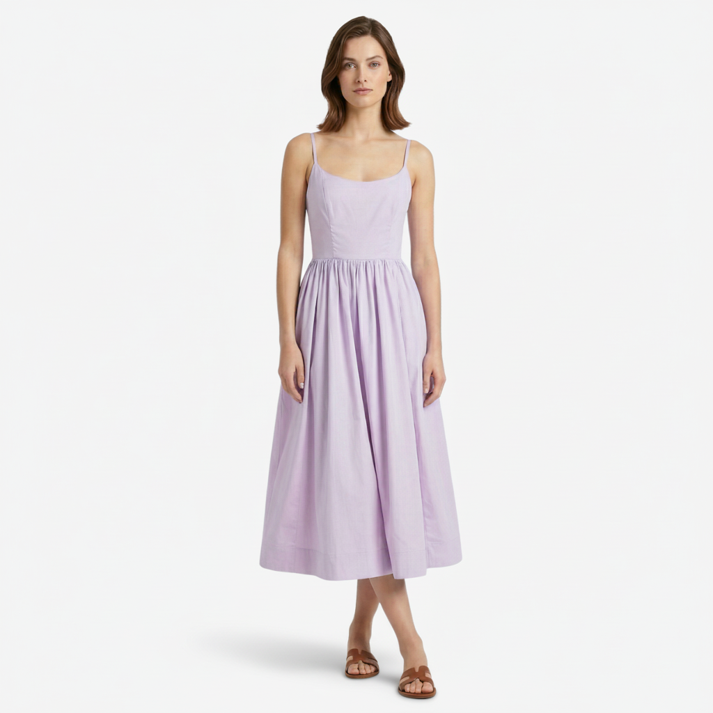 NOMU | Women's Sleeveless Square Neck Midi Dress – Elegant A-Line Casual Party Dress
