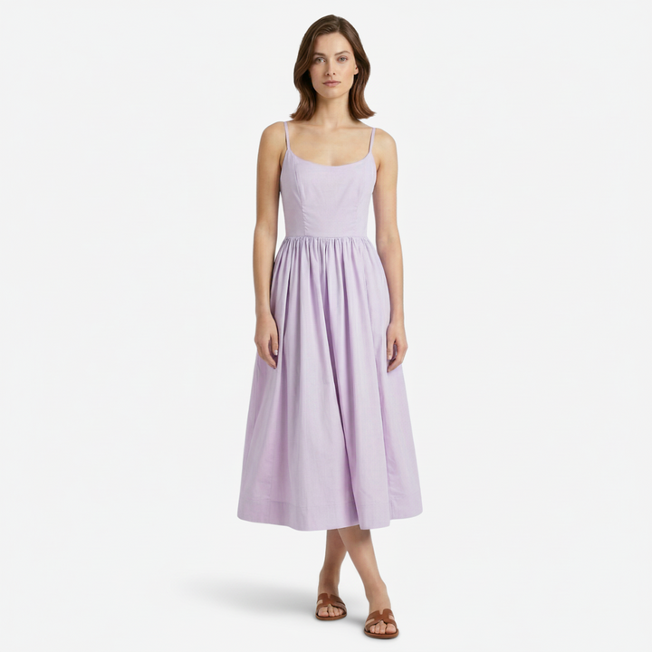 NOMU | Women's Sleeveless Square Neck Midi Dress – Elegant A-Line Casual Party Dress