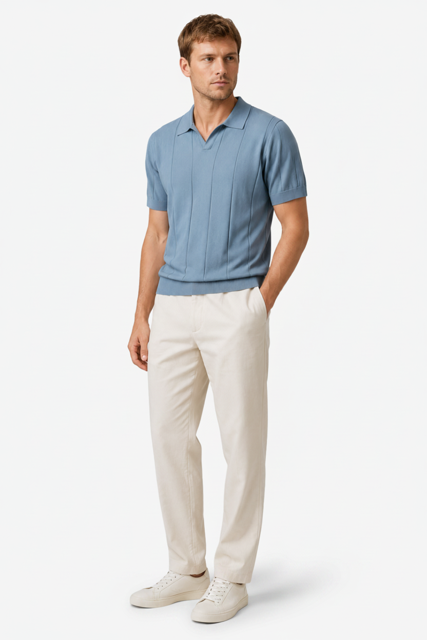 NOMU | Men's Knit Polo Shirt – Vertical Ribbed Casual Design