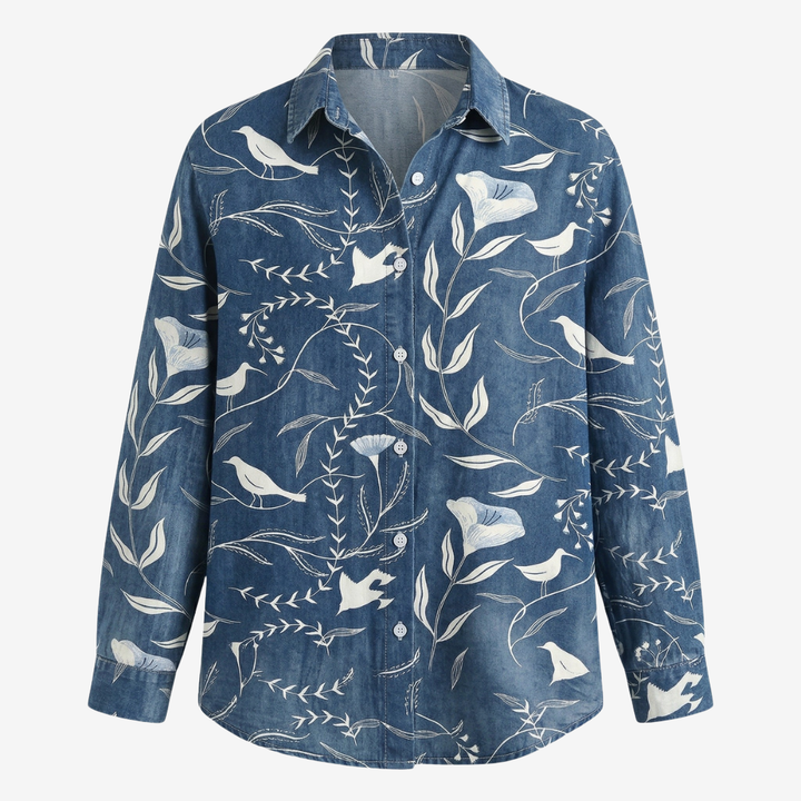 NOMU | Women’s Long Sleeve Abstract Print Button Blouse