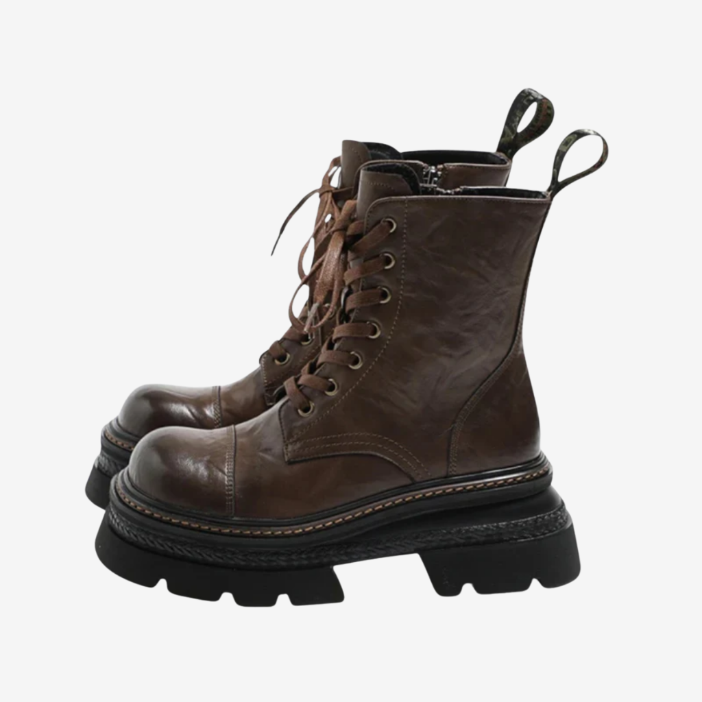 NOMU | Women's Chunky Combat Boots – Lace-Up Platform Ankle Boots