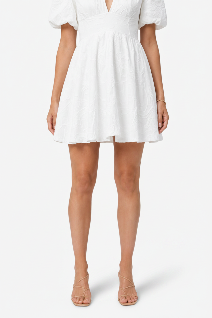 NOMU | Women's Mini Dress – V Neck Puff Sleeve A Line Design