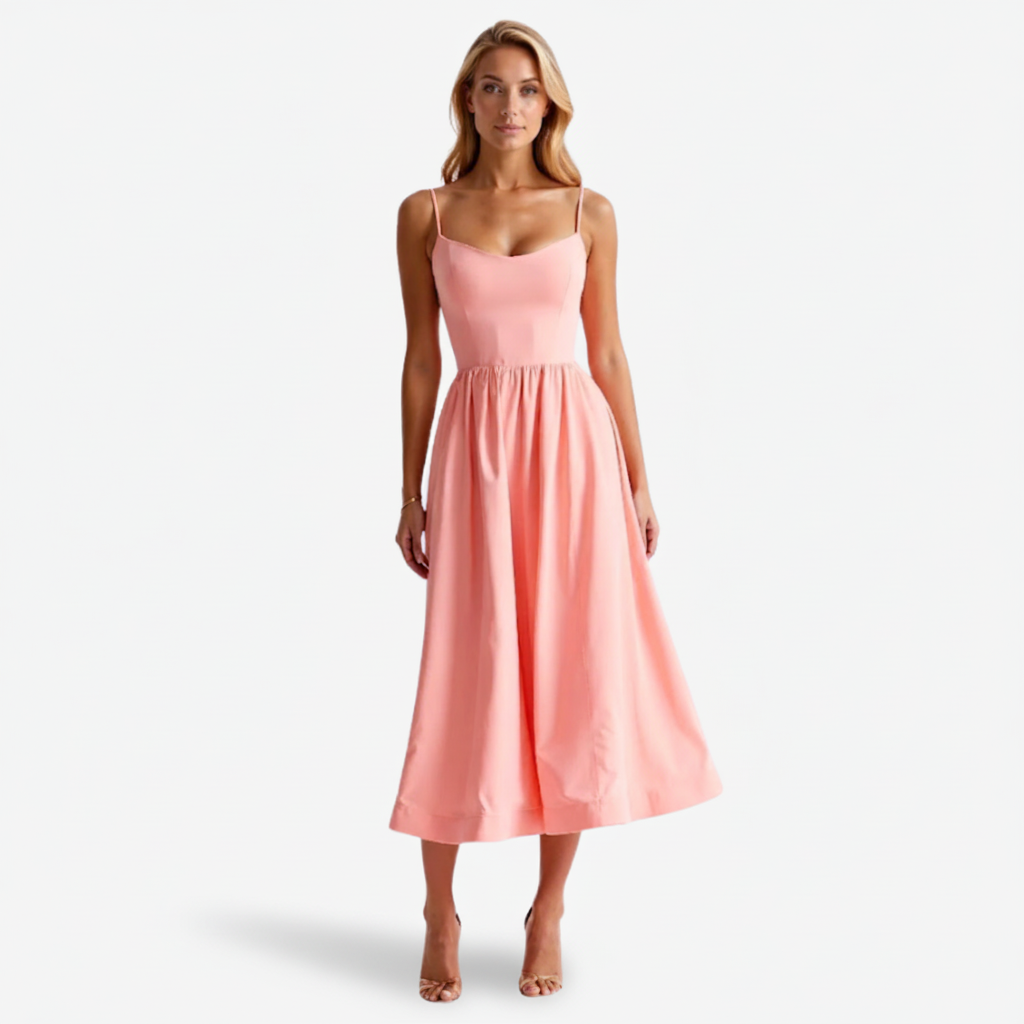 NOMU | Women's Sleeveless Midi Dress – Spaghetti Strap Flowy A-Line Design
