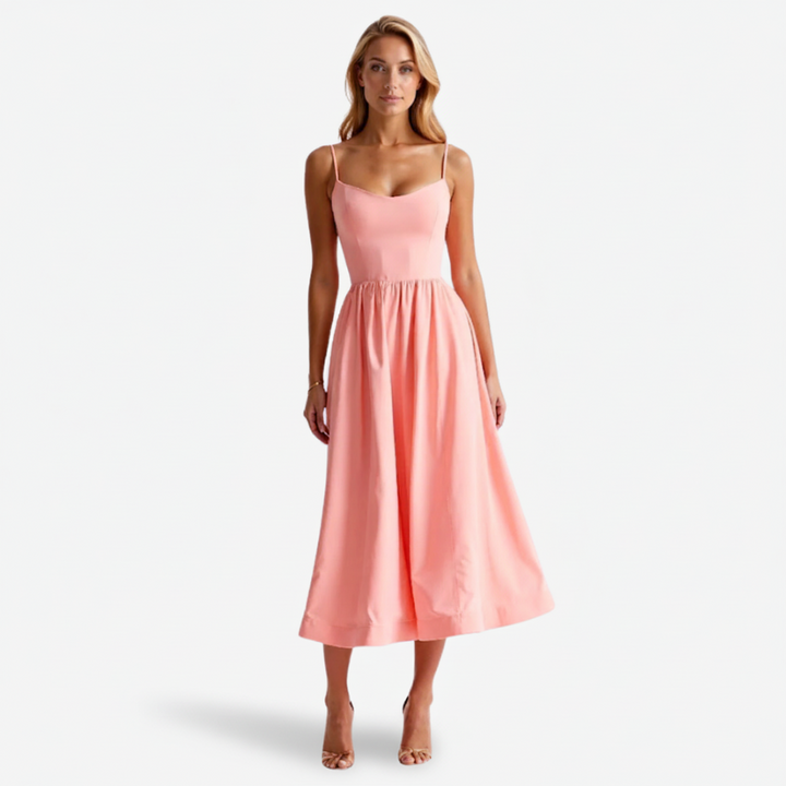NOMU | Women's Sleeveless Midi Dress – Spaghetti Strap Flowy A-Line Design