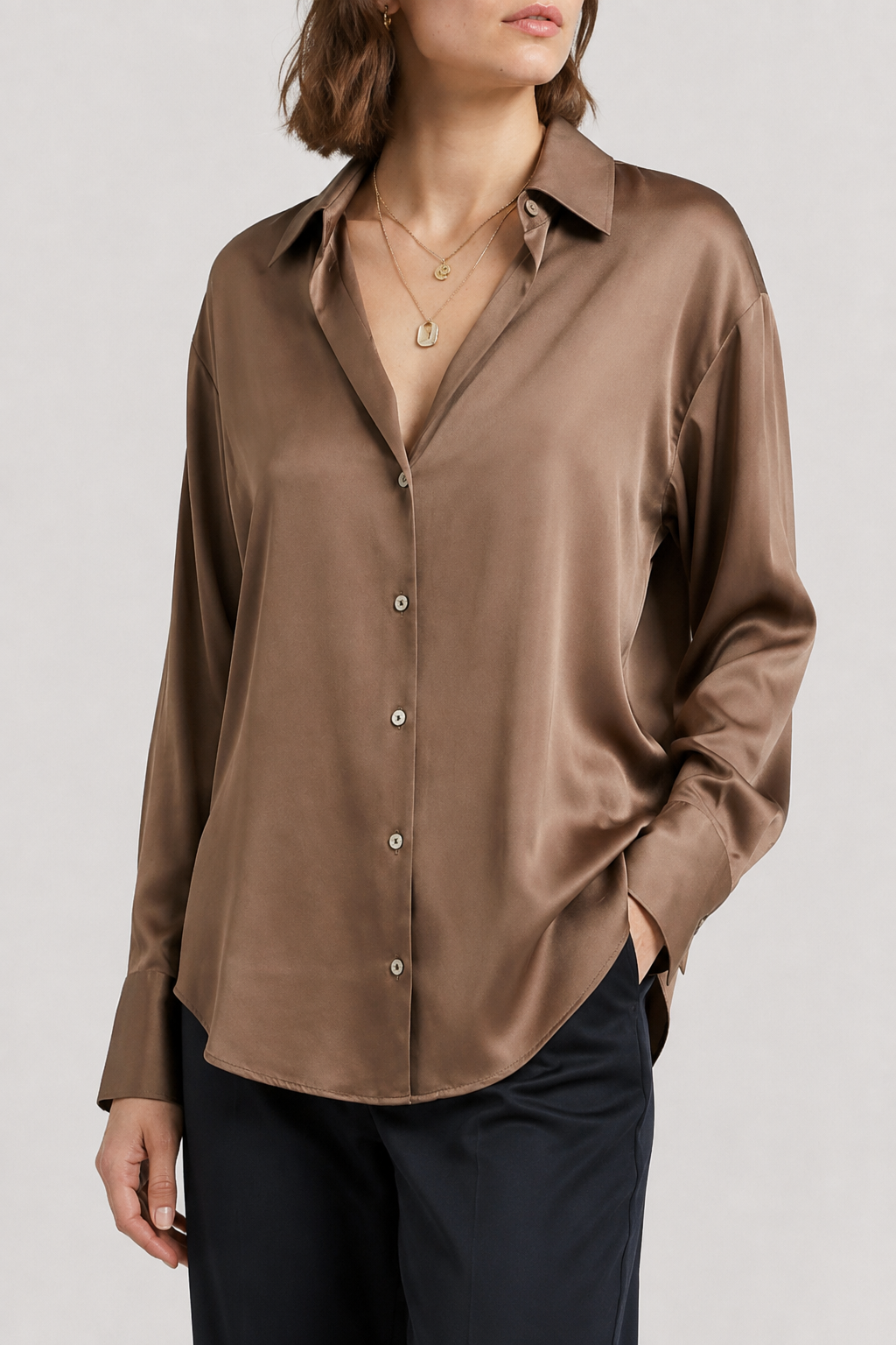 NOMU | Women’s Long Sleeve Button-Up Satin Blouse