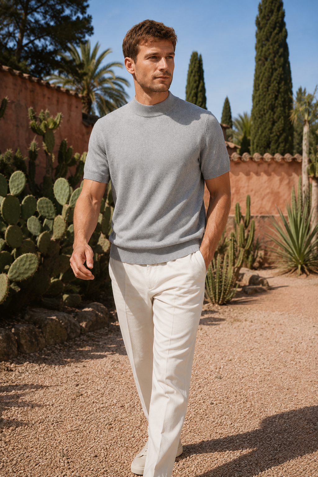 NOMU | Men's Knit Mock Neck Shirt – Minimalist Short Sleeve Design