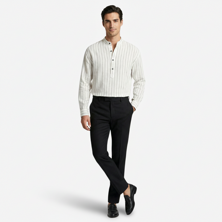 NOMU | Men's Striped Mandarin Collar Shirt – Long Sleeve Smart Casual Design