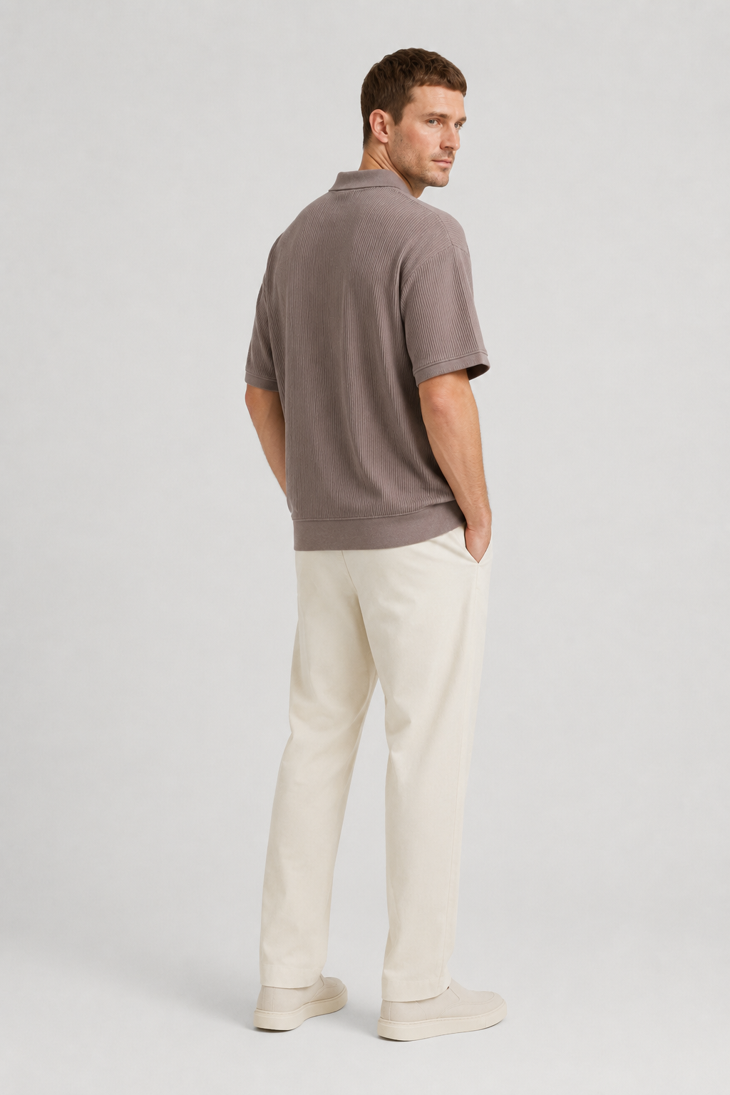 NOMU | Men's Ribbed Knit Polo Shirt – Casual Relaxed Fit Short Sleeve Top