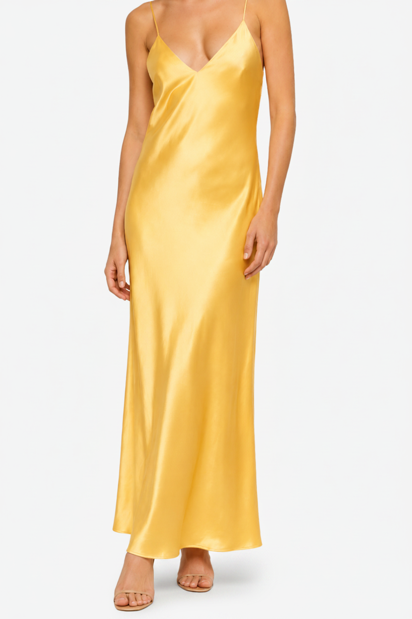 NOMU | Women's Satin Slip Maxi Dress – Elegant Spaghetti Strap Evening Dress