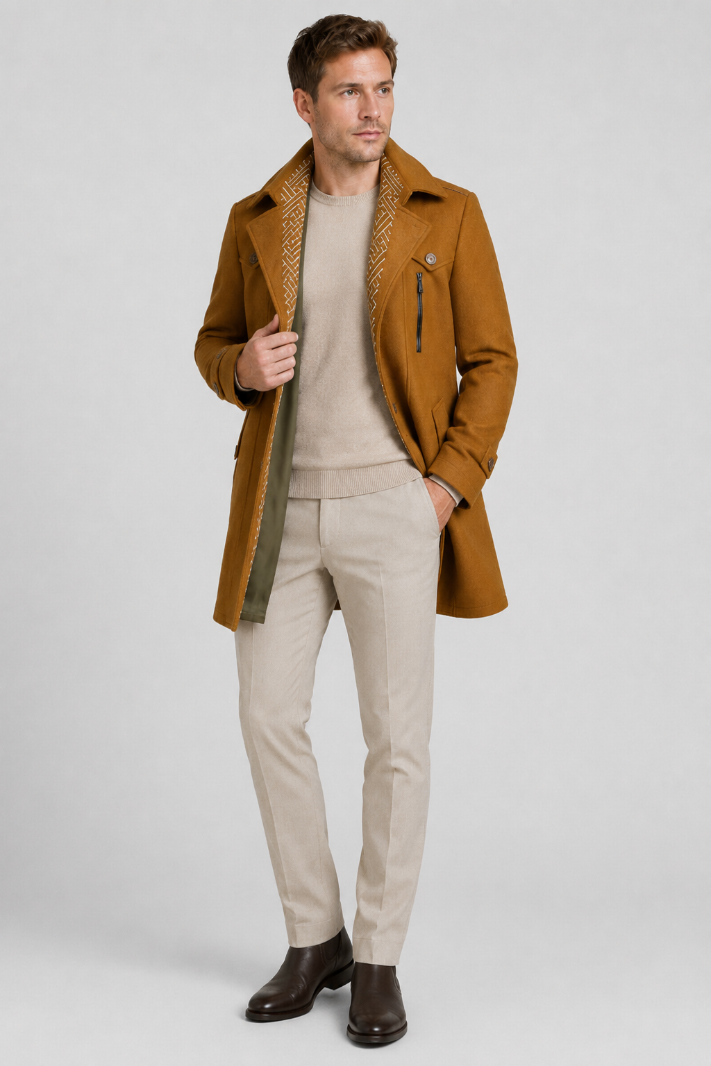 NOMU | Men's Wool Blend Military Overcoat – Tailored Button Front Coat