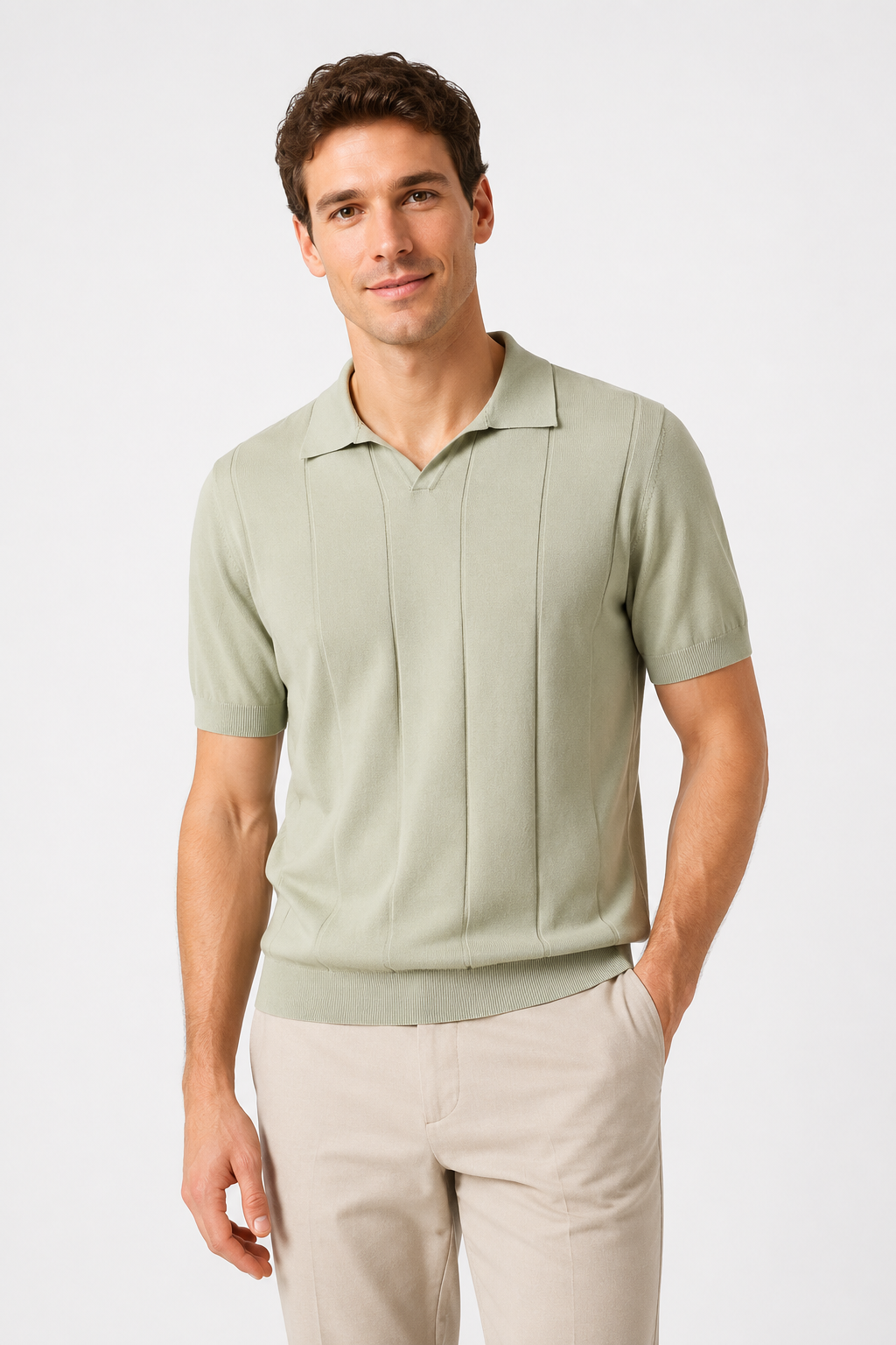 NOMU | Men's Knit Polo Shirt – Vertical Ribbed Casual Design